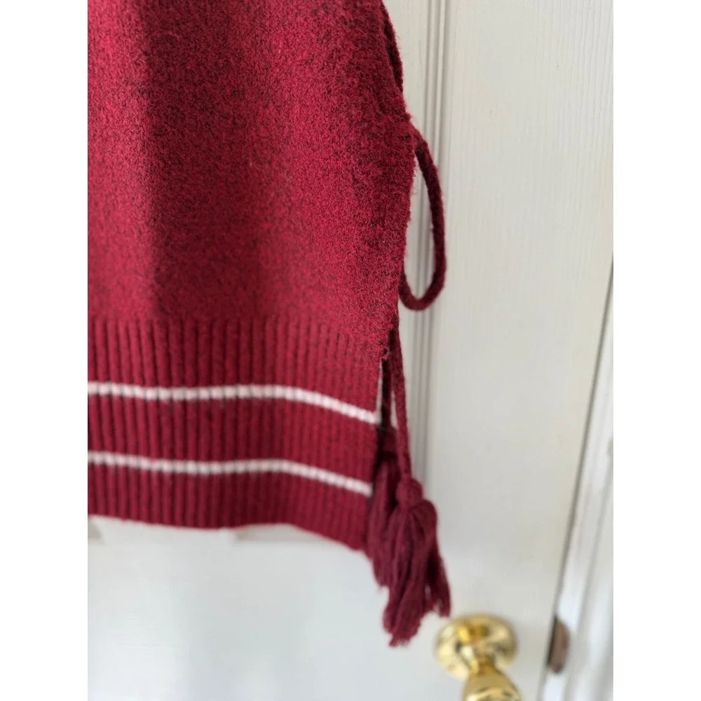 Free People Varsity Stripe Poncho Sweater Vest Boho Tassel NWT‎